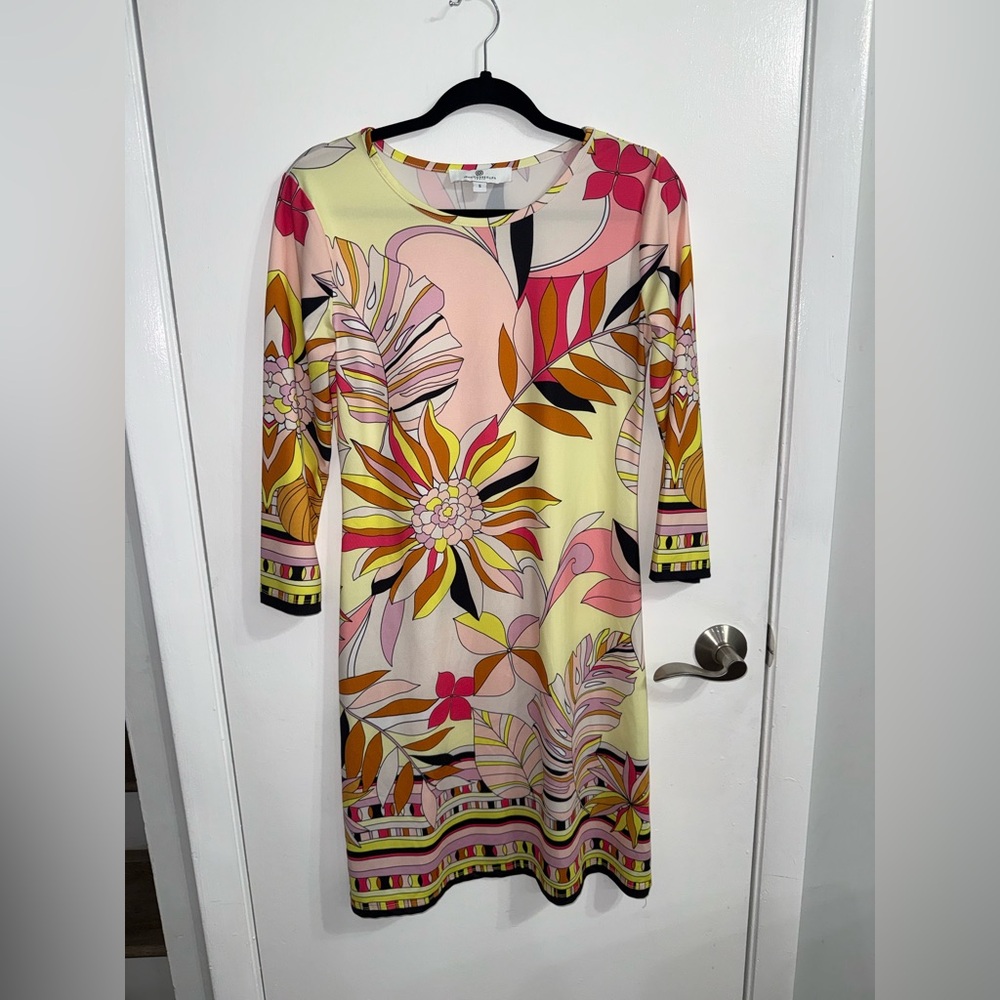 Jean-Pierre Klifa Paris Daphne Long Sleeve Dress Exotic Vibrant Floral Pattern